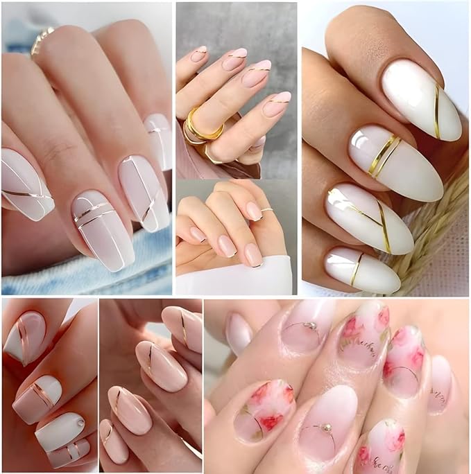 12 Sheets Gold Line Nail Stickers Decals 3D Self Adhesive Nail Decals French Nail Art Sticker Gold Wave Stripe Nail Supplies Accessories for or Women Manicure Tip
