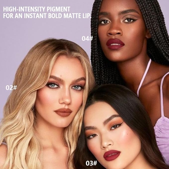 3 Pcs Brown Purple Red Matte Cream Lipstick,Velvet Waterproof Long Lasting Smudge Proof for Women Lip Stick,Magic Lipstick 24 Hours Original Lip Liner Makeup,labiales mate 24 horas originales,Vegan