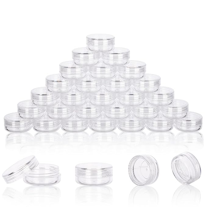 3 Gram Sample Containers With Lids, 100 Count Clear Jars, Empty Lip Balm, Mini Cosmetic Makeup Travel Containers With Labels, Mini Disposable Spatulas