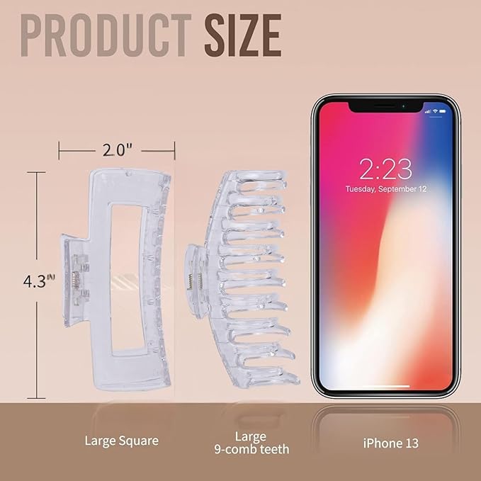 Clear Hair Clips for Women -8 Pack 4.3 Inch Large Matte Banana Claw Clips for Women Thin Thick Curly Hair, Big Strong Hold jaw