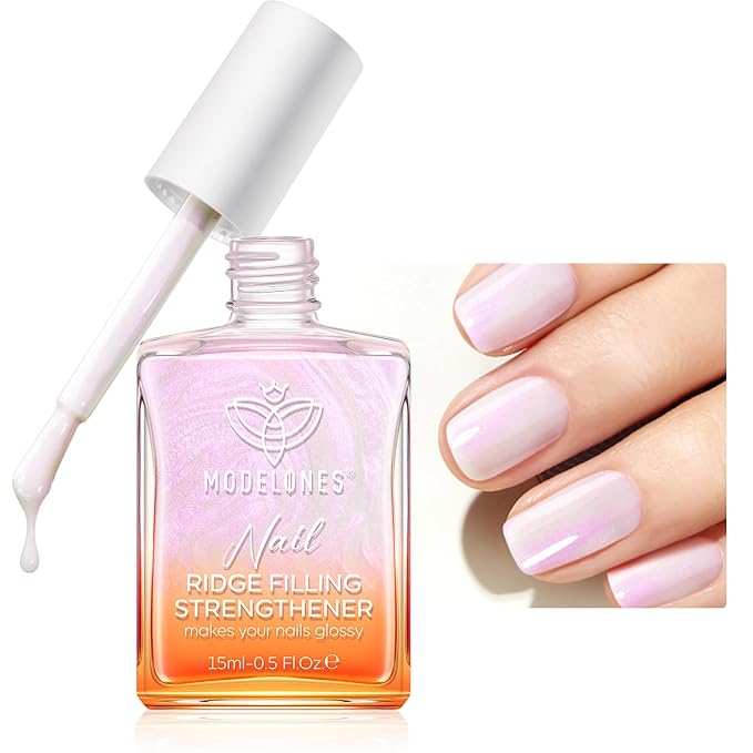 modelones Nail Strengthener and Growth Pearl Pink Nail Polish Nail Repair for Damaged Nails Hardener Extra Strong and Growth Nail Care Gifts for Women 15ml