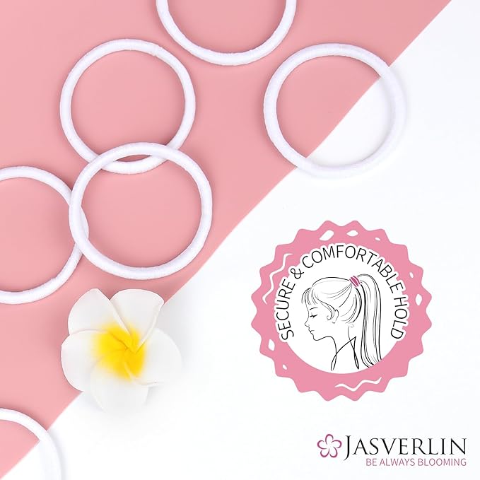 White Thick Hair Ties 5mm Large Ponytail Holders for Women Girls Men Curly Texture Rubber Bands Durable Stretchy Nylon Hair Elastics for Braids 48 Count