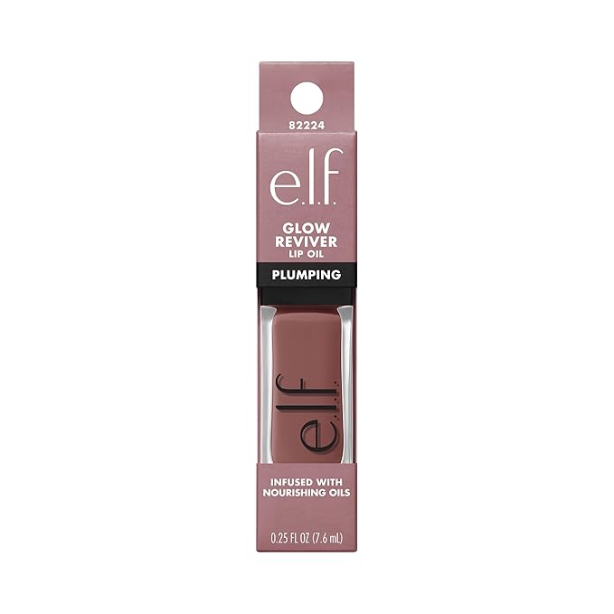 e.l.f. Glow Reviver Plumping Lip Oil, Tinted Lip Plumper For A High-Shine, Plump Finish, Infused With Jojoba Oil, Vegan & Cruelty-Free, Major Mauve