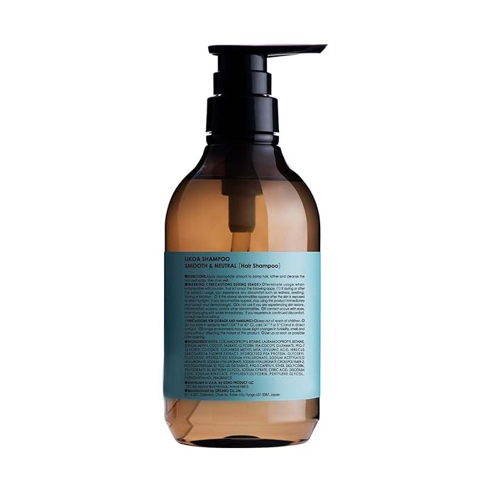 LIKOA, Smooth and Neutral Shampoo, Vegan, Halal, Lightweight Moisture for Fine, Dry, or Tangle-Prone Hair, Botanical Hair Care, White Floral Scent, Made in Japan, 500mL, 16.9 Fl oz