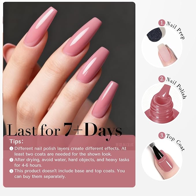 AZUREBEAUTY Nail Polish, Hazy Rose Quick Dry Nail Lacquer Natural Strengthening Treatment Kit DIY Salon at Home Women Gifts 0.34 fl oz