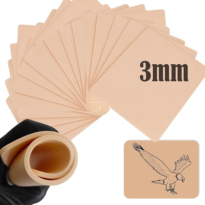 20Pcs Tattoo Skin 3MM - Urknall Fake Skin 3mm Blank Practice Skins Double Sides for Beginners and Artists Tattoo Supplies