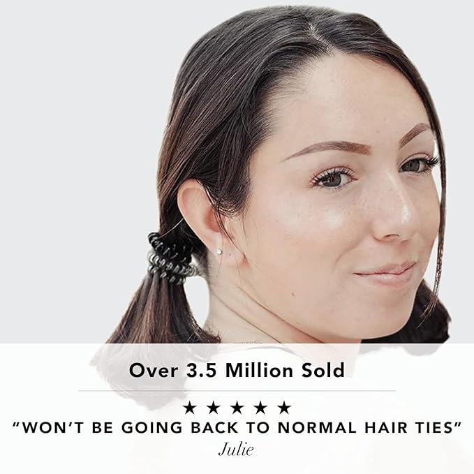 Kitsch Spiral Hair Ties for Women – Black Elastic Hair Ties No Damage, Ponytail Holders for Thick and Thin Hair – Creaseless and Dent-Free Coil | Ideal Gifts for Women - 8pc Set, Black