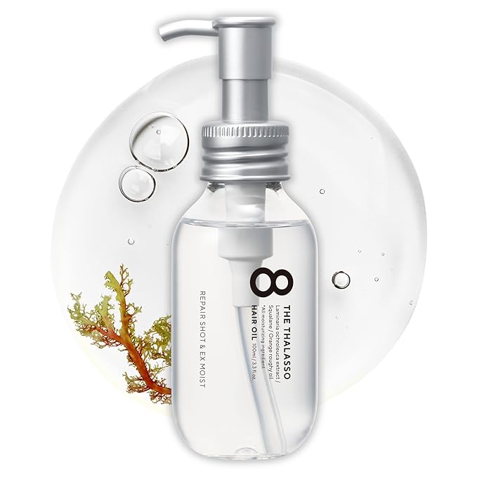 8 THE THALASSO Natural Hair Oil for Women & Men, Anti Frizz Serum by Glycerin, Lecithin, Squalane, Rosemary, Peppermint & Tea Tree, Hair Oil Treatment by Japan, Paraben & Sulfate Free 3.38 Fl Oz MOIST