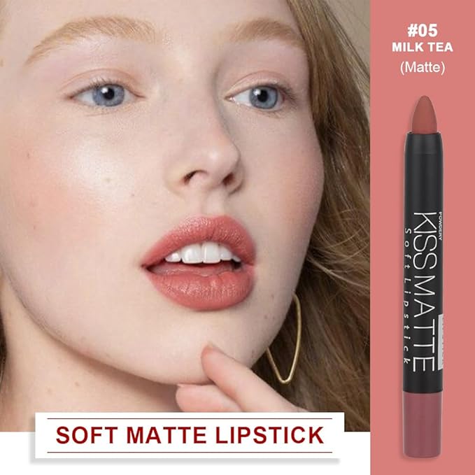 evpct 1Pcs Nude Beige Matte Lipstick and Lip Crayon Liner Pencil Pen Set for Women Lip Stain Long Lasting Waterproof labiales mate magicos 24 horas originales pintalabios permanente 24 horas 05