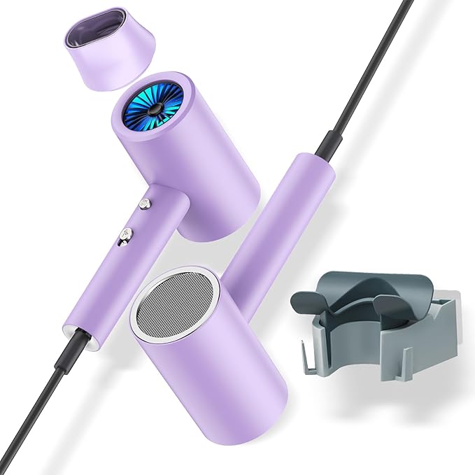 Salon Styling Hair Dryer with Wall Holder【Blue Light Negative Ions】 Fast Drying，High Power HairDryer for Home & Travel【Equipped 360 Rotatable Blow Dryer Stand 】 110V Matte Texture - Roland Purple