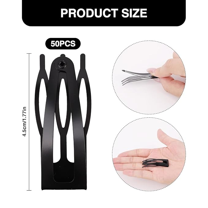 50 Pcs Double Grip Hair Clips Metal Snap Clips Women Barrettes for Hair Making, Salon Supplies(Black)