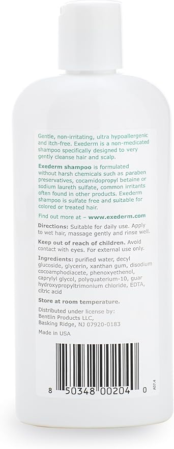 Exederm Shampoo for Eczema & Seborrheic Dermatitis, 8 Fl Oz, Ultra Sensitive Non-Irritating Formula, Daily Hair Care for Dry, Irritated, Flaky and Itchy Scalp, Hypoallergenic, Paraben & Sulfate Free