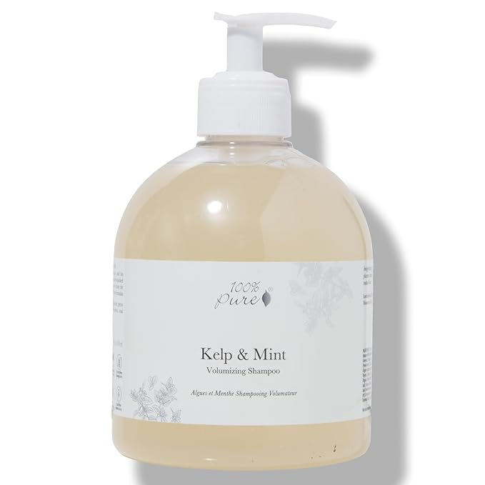 100% PURE Kelp & Mint Volumizing Shampoo Purifying Deep Detox - Hydrating Botanical Body Boost for Dry, Damaged Thinning Hair, Promotes Healthy Growth for Women & Men - Sulfate Free - 16 Fl Oz