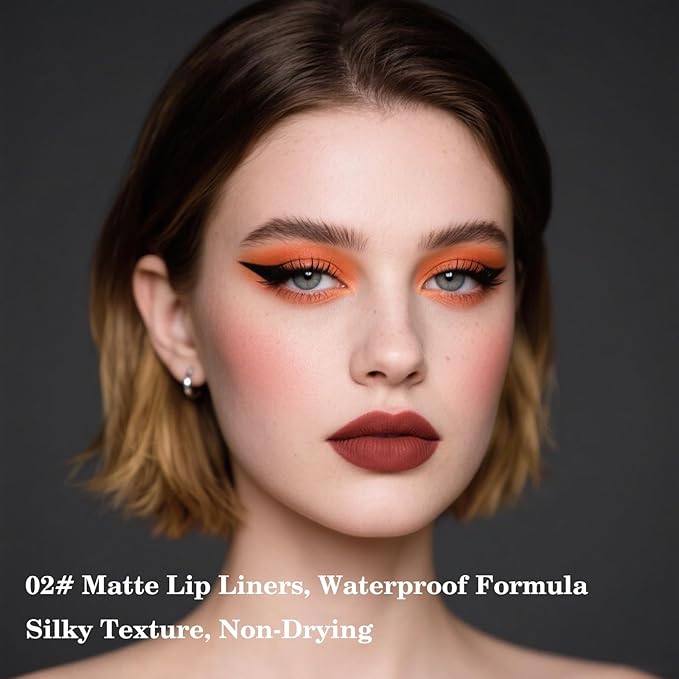 2-in-1 Gradient Dark Red Lip Liner & Lipstick, Waterproof Long Lasting Matte Lip Liner Pencil, Makeup Smudge proof lip liner with Cone Tip (02#-Smokey Rose)