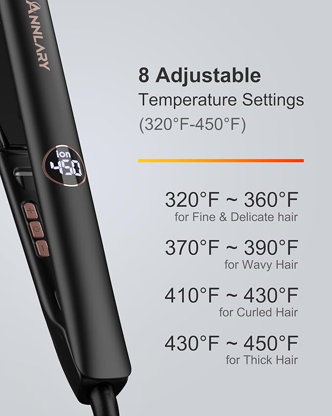 Hair Straightener 1 Inch Flat Iron and Curler 2 in 1, 15s Fast Heating, Professional Titanium Ceramic Ionic Dual Voltage Straighteners for All Hair Types