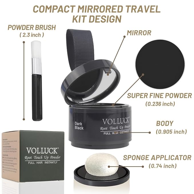 VOLLUCK Root Touch up Powder, Instant Hairline Powder for Thinning Areas and Gray Hair Coverage, Natural and Non-greasy Root Cover up for Women and Men (Dark Black, 0.14 Ounce)