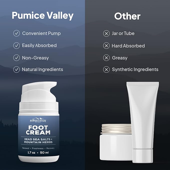 Pumice Valley 2 Pack Foot Cream for Dry Cracked Feet and Heels - Natural Moisturizer, Corn, Calluses Treatment - Skin, Body Lotion, Dead Sea Salts, Shilajit, Mountain Herbs 1.7 Oz