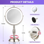 20x Magnifying Mirror with Light, 3 Color Modes and Adjustable Brightness with Lighted Makeup Mirror, Side Charging Port & SideTouch Sensor, 360° Rotation Double Sided Brushed Nickel