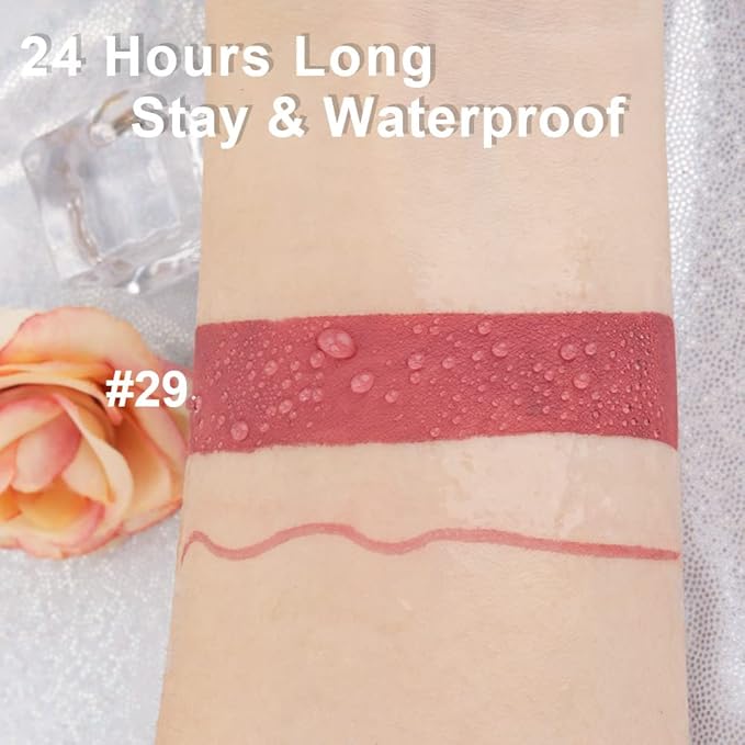 evpct 2Pcs Antique Rose Matte Lip Liner and Lipstick Pencil Makeup Set Brown Liquid Lipstick Lip gloss Stain Set Long Lasting Waterproof labiales mate 24 horas originales matte larga duracion 24 29#