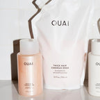 OUAI Thick Shampoo + Refill - Moisturizing Shampoo with Keratin, Marshmallow Root, Shea Butter & Avocado Oil for Thick Hair - Strengthens & Hydrates - Sulfate Free (2 Count, 10 Oz/32 Oz)