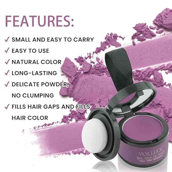 VOLLUCK Root Touch up Powder, Instant Hairline Powder for Thinning Areas and Gray Hair Coverage, Natural and Non-greasy Root Cover up for Women and Men (Purple, 0.14 Ounce)