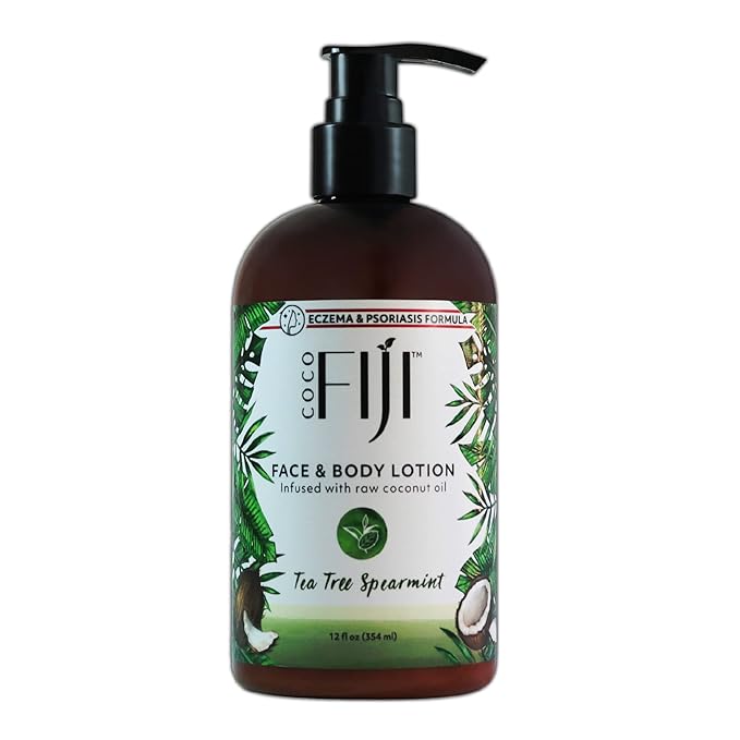 Coco Fiji Face & Body Lotion Infused With Coconut Oil | Lotion for Dry Skin | Moisturizer Face Cream & Massage Lotion for Women & Men | Tea Tree Spearmint 12 oz, Pack of 1