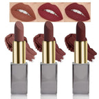 3 Pcs Brown Purple Red Matte Cream Lipstick,Velvet Waterproof Long Lasting Smudge Proof for Women Lip Stick,Magic Lipstick 24 Hours Original Lip Liner Makeup,labiales mate 24 horas originales,Vegan