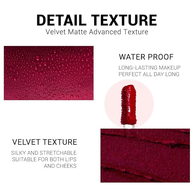 evpct 6Pcs Dark Bright Ruby Sexy Brick Mauve Plum Red Brown Matte Matt Liquid Lipstick Lip Gloss Glossy Set for Black Women 24 Hour Silky Velvet Lipstick Lip Liner set labiales matte larga duracion 24