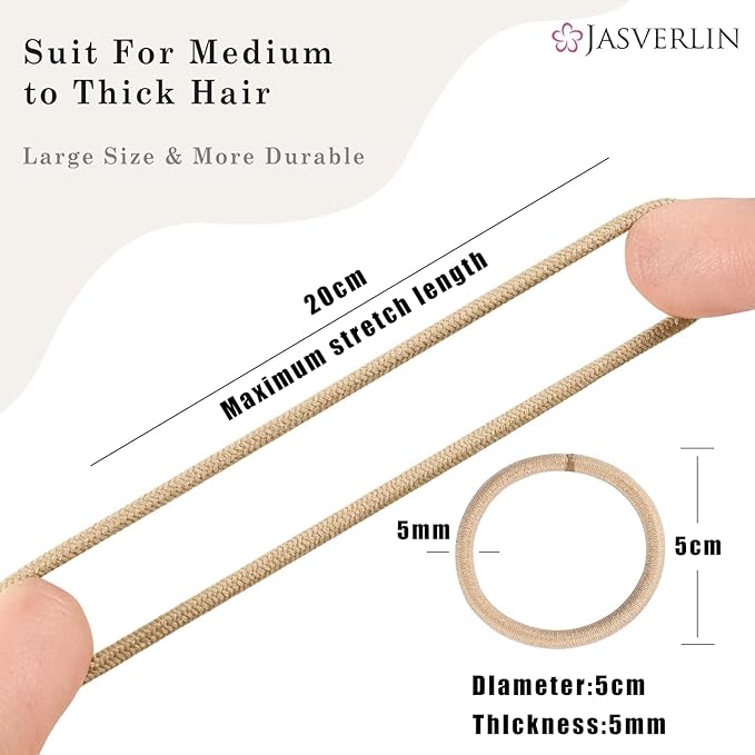 Thick Hair Elastics Ties Blonde, Large Ponytail Holders Hair Bands for Women’s Curly Thin Texture, 5mm No Damage Breakage Braided Accessories for Girls 48 Pcs