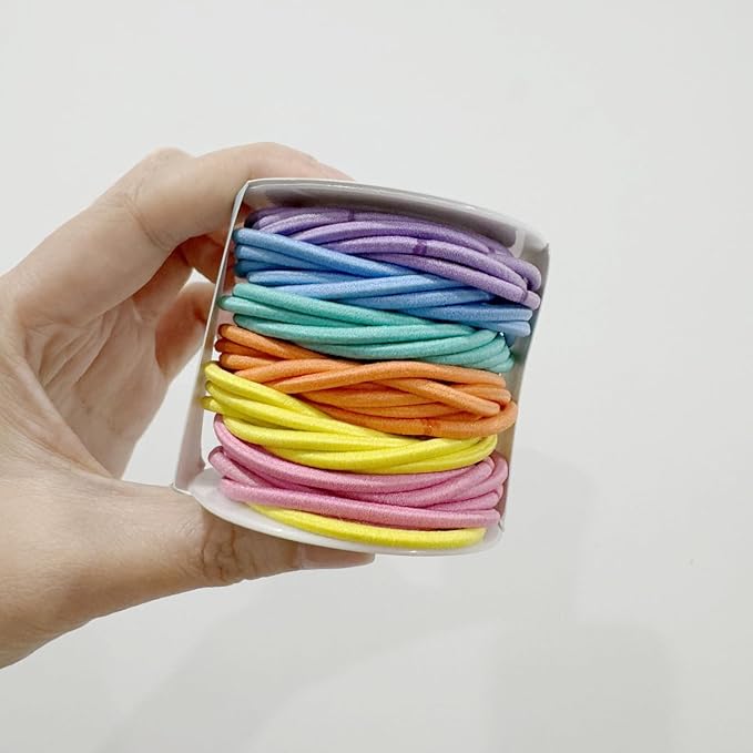 48 Pieces Elastic Hair Ties for Women, 3mm Hair Bands for Thick or Thin Hair, No Damage Elastic Hair Accessories for Girls and Women (Neon)