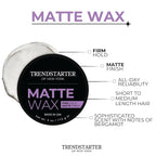 TRENDSTARTER - MATTE WAX (4oz) - Firm Hold - Matte Finish - Water Based All-Day Hold Hair Styling Pomade – Flake-Free Styling Wax for All Hair Types