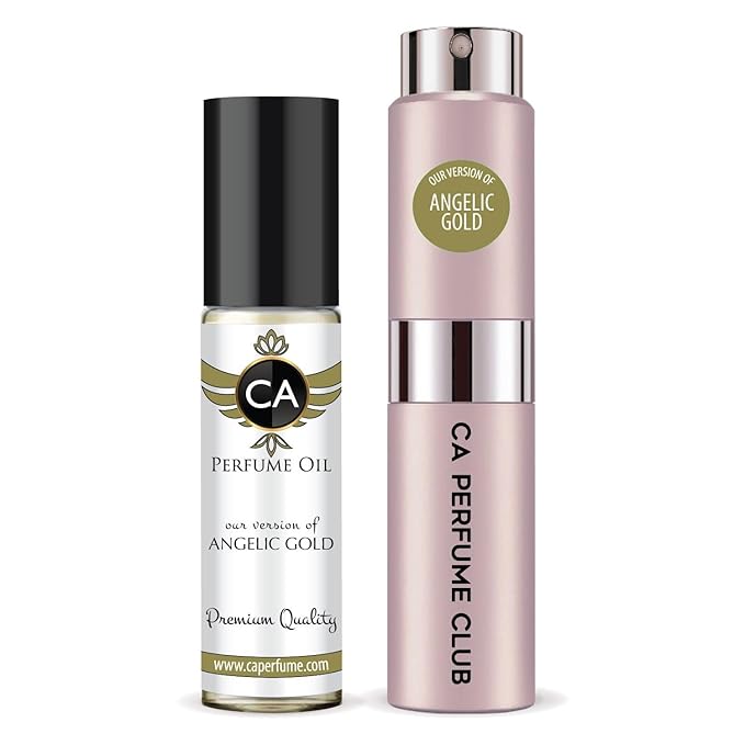 CA Perfume Duo Impression of Angelic Gold For Women Perfume Layering Set Long Lasting Travel Size EDP + Body Oil Roll-On Bottle 0.27 Fl Oz+0.33 Fl Oz