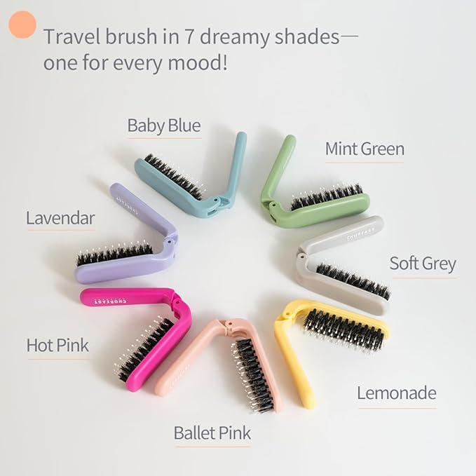 Uffy MiniPop Travel Hair Brush – Mini Folding Boar Bristles for Women, Men & Kids | Kid-Friendly Portable Purse Brush for Wet & Dry Hair, Curly or Straight | Pocket-Size Detangler – Hot Pink