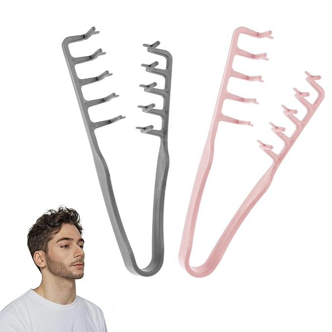 Volumizing Texture Comb, Wide-Tooth Hair Styling Comb for Men & Women, Fluffy Curly Texture Roots Volume Combs, Bangs Seam Grooming Styling Tool, Grey & Pink (2pcs)