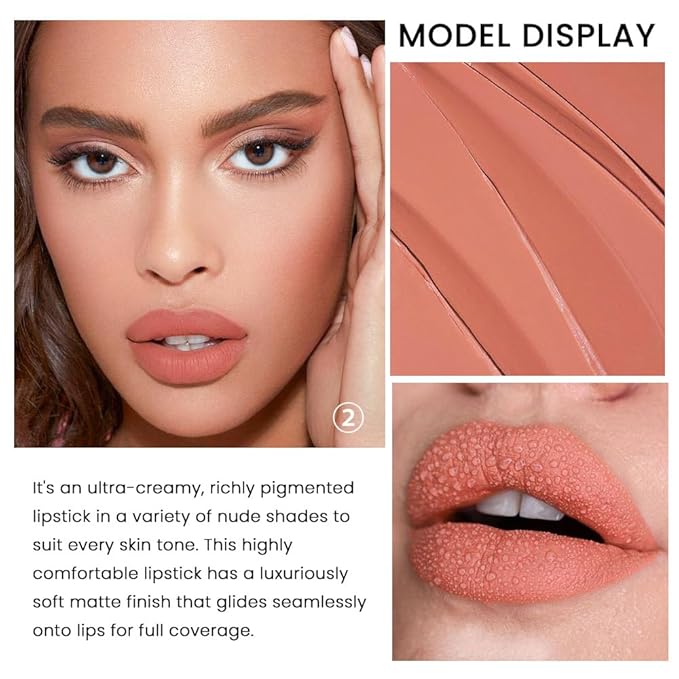 evpct 3Pcs Nude Beige Light Brown Orange Matte Lipstick Sets for Women 24 Hour Matt Matte Lipstick Long Lasting Waterproof and Smudge Proof Fall Color Lipstick Shades Dark Brown Lip Liner Set 01