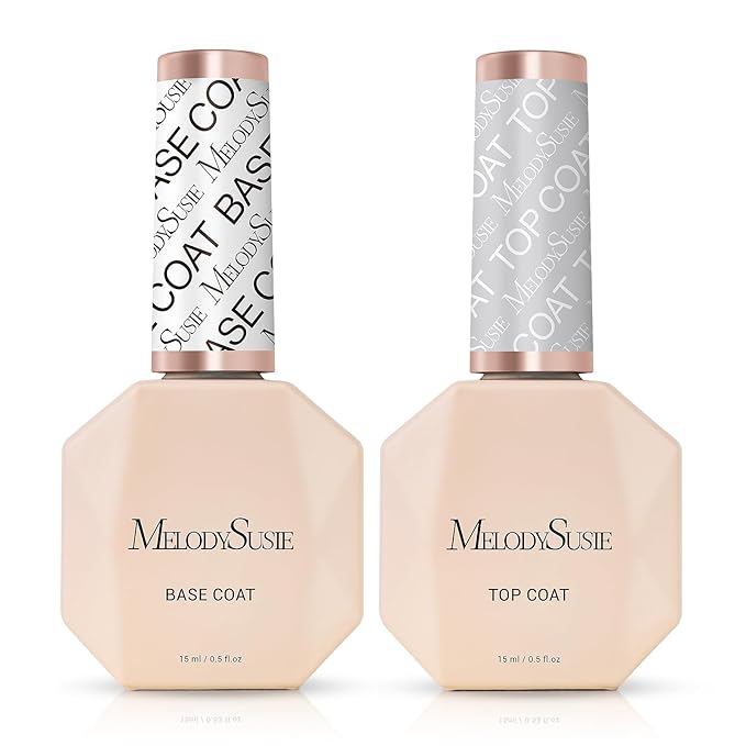 MelodySusie Top Coat Base Coat No Wipe Glossy Set Long Lasting Shine Finish Soak Off UV LED Nail Lamp Nail Polish Art Design Manicure Kit Perfect Gifts for Women Girls 2 Pcs 15ml Clear