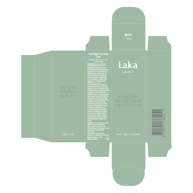 Laka Soul Vegan Lip Balm (4 Shades) Tinted, 3.9g/0.13oz, Deep Nourishing Plant-Based Lip Moisturizer, Vegan Lip Balm for Dry, Cracked and Chapped Lips (#Clear)