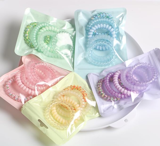 Spiral Hair Tie, 25 Count, Pack of 1 Skin-friendly TPU, Elastic Coil Hair Ties for Women Girls, No Crease Telephone Wire Cord Hair Ties for Thick Hair & Thin Hair, Mixed Color