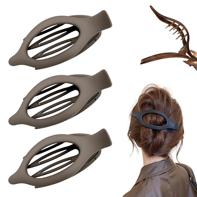 Flat Hair Clips for Women, French Hair Claw Clips for Thick, Thin, Long & Short Hair, Duck Billed Clips, No-Slip Grip Hair Styling Accessories for Women Girls Daily Use (Coffee 3PCS)