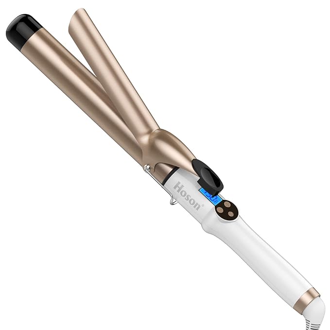 Hoson 1 1/4 Inch Curling Iron Dual Voltage, Ceramic Long Barrel 1.25 Inch Hair Curling Iron for Long Hair, LCD Display with 9 Heat Setting(225°F-450°F for All Hair Types, Glove Include)