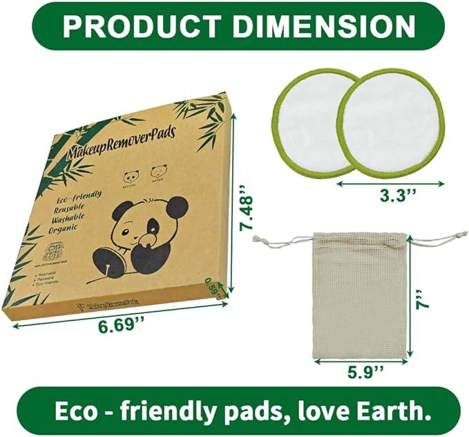20 Pack Reusable Makeup Remover Pads with Laundry Bag, Environmentally Friendly and Suitable for All Skin Types, Washable Bamboo Cotton Rounds White