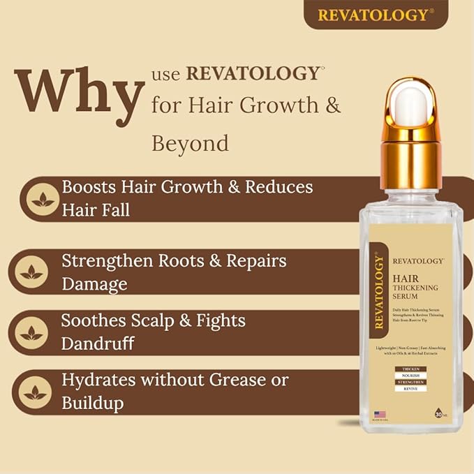 REVATOLOGY Leave-in Hair Thickening Serum for Women (Made in USA) Science-Backed Formula with Rosemary, Biotin-Rich 30 Cold-Pressed Herbs & Oils Nourishes and Volumizes | Cruelty & Chemical Free