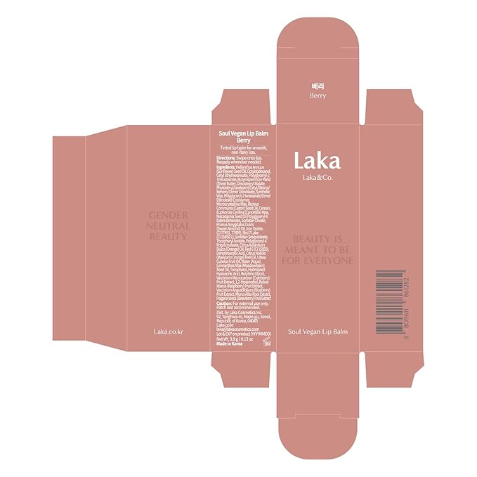 Laka Soul Vegan Lip Balm (4 Shades) Tinted, 3.9g/0.13oz, Deep Nourishing Plant-Based Lip Moisturizer, Vegan Lip Balm for Dry, Cracked and Chapped Lips (#Berry)