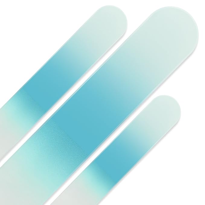 Glass Nail File - Mont Bleu Gift Set of 3 Crystal Nail Files in Pouch - Genuine Czech Tempered Glass - Handmade Gifts for Girlfriend - Premium Quality Professional Set of Nail Files for Women