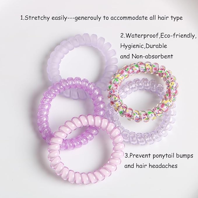 Spiral Hair Tie, 25 Count, Pack of 1 Skin-friendly TPU, Elastic Coil Hair Ties for Women Girls, No Crease Telephone Wire Cord Hair Ties for Thick Hair & Thin Hair, Mixed Color