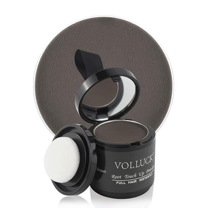 VOLLUCK Root Touch up Powder, Instant Hairline Powder for Thinning Areas and Gray Hair Coverage, Natural and Non-greasy Root Cover up for Women and Men (Dark Brown, 0.35 Ounce)