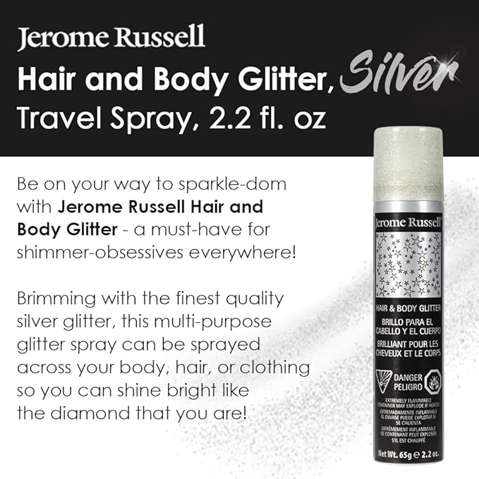 Jerome Russell Temporary Hair and Body Glitter Color Spray, Travel Spray, Lightweight, Adds Sparkly Shimmery Glow, Perfect to use On Hair, Skin, or Clothing, 2.2 oz - Silver x 3 Pack