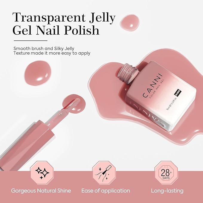 CANNI 6 Colors 9 Ml Jelly Gel Nail Polish Set- Neutral Transparent Jelly Nude Pink Colors Sheer Gel Polish Kit, Soak Off LED Nail Gel Manicure Kit DIY at Home Salon Gifts