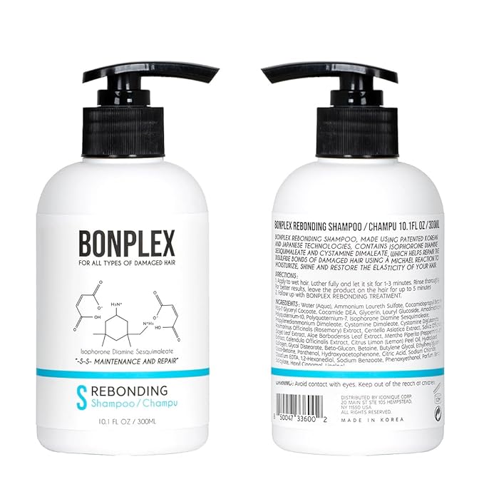 Perfect Bonding Concentrate for Damaged Hair - Bond Strengthening and Color Longevity Treatment for All Hair Types - Bonplex Rebonding Shampoo & Treatment Duo (10.1oz)