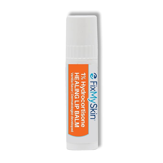 FixMySkin 1% Hydrocortisone Healing Lip Balm, Vanilla – Soothes Dry, Cracked & Irritated Lips, Relieves Chapped Lips, Cold Sores & Eczema, Dermatologist Developed, Travel-Friendly Tube, 0.15 oz